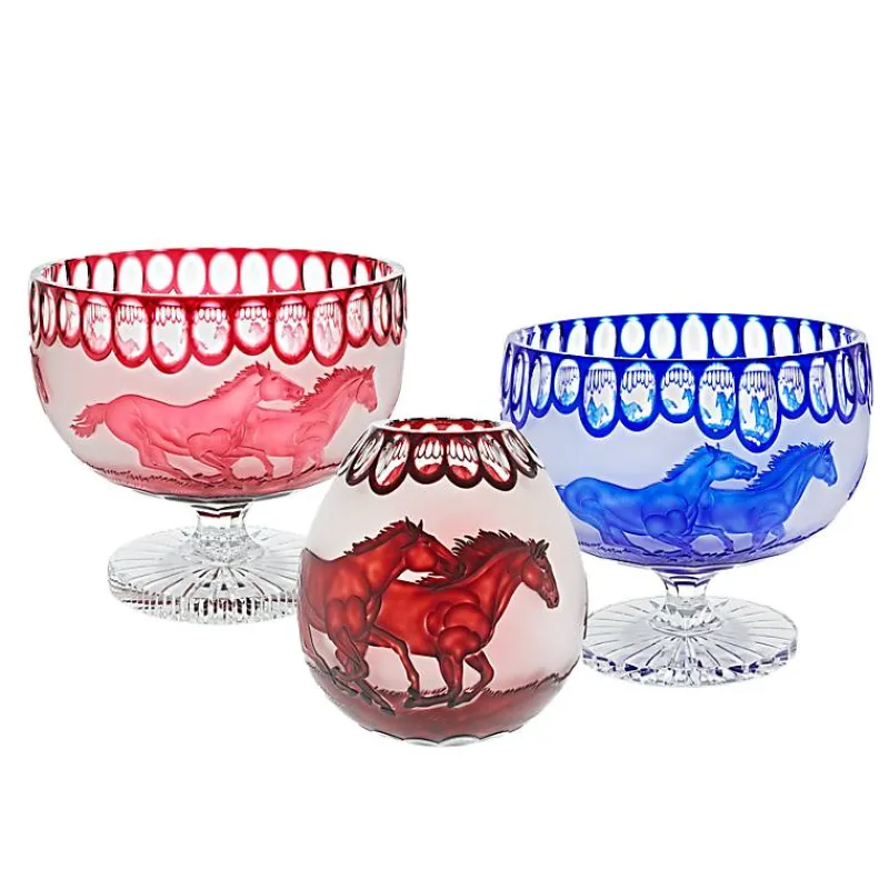 Schalen^Art Glass Schale mit Fuß handgeschliffen blau "King" (29 cm)