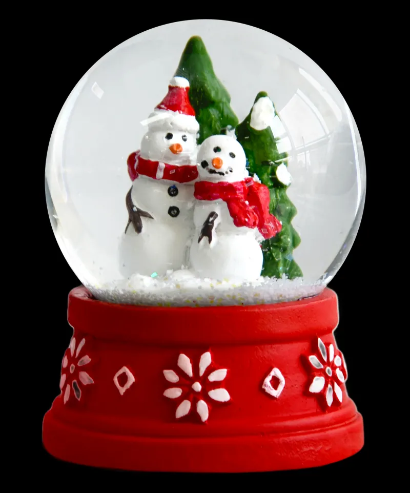 Weihnachten|Weihnachten^Cristalica Schüttelkugel-Schneemann oder Zwerge auf Sockel Höhe ca. 9,2cm