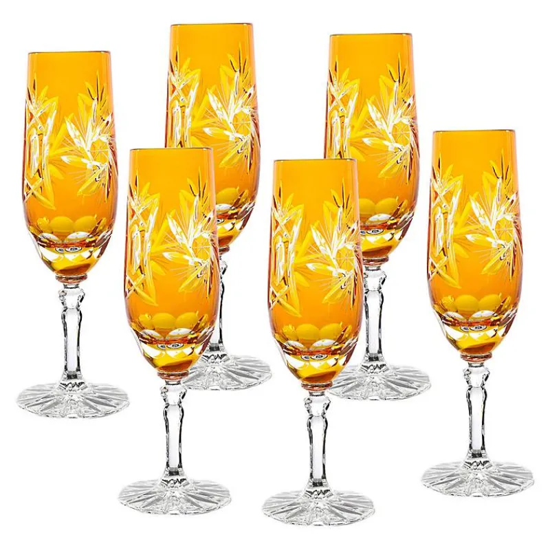 Gläserset^Cristalica Sektflöte gelb Schleuderstern 6er Set (180ml)