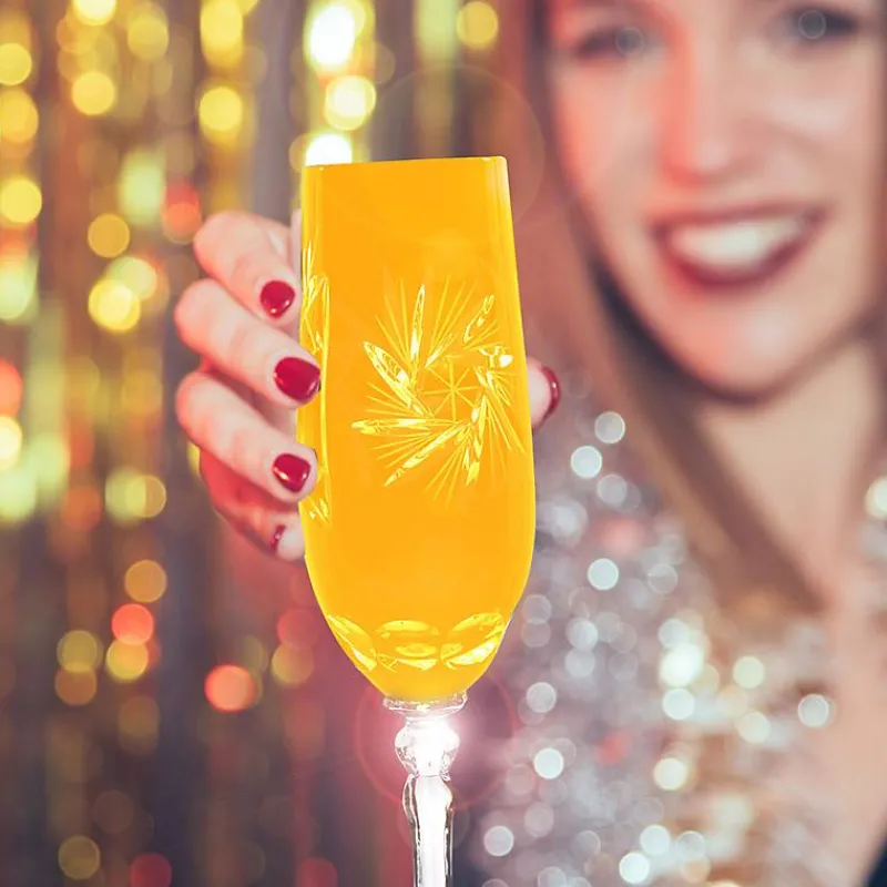 Gläserset^Cristalica Sektflöte gelb Schleuderstern 6er Set (180ml)