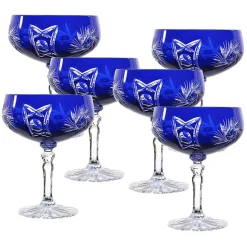 Gläserset^Cristalica Sektschale blau Schleuderstern 6er Set (200ml)