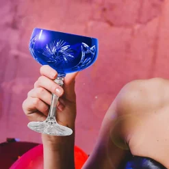Gläserset^Cristalica Sektschale blau Schleuderstern 6er Set (200ml)