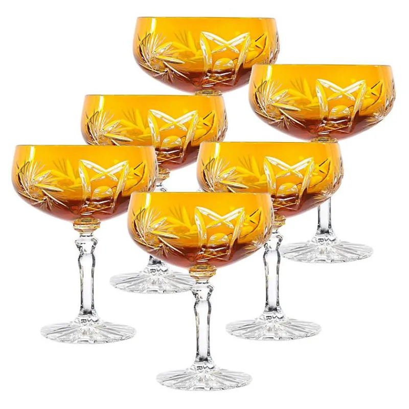 Sektgläser|Farbige Gläser^Cristalica Sektschale gelb Schleuderstern 6er Set (200ml)