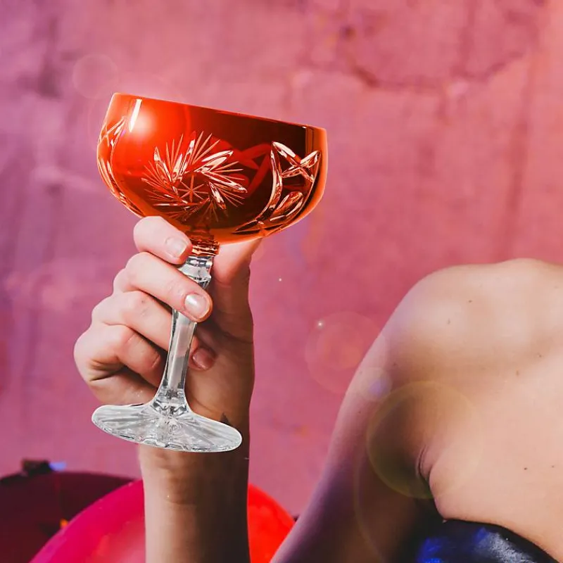 Sektgläser|Farbige Gläser^Cristalica Sektschale orange Schleuderstern 6er Set (200ml)