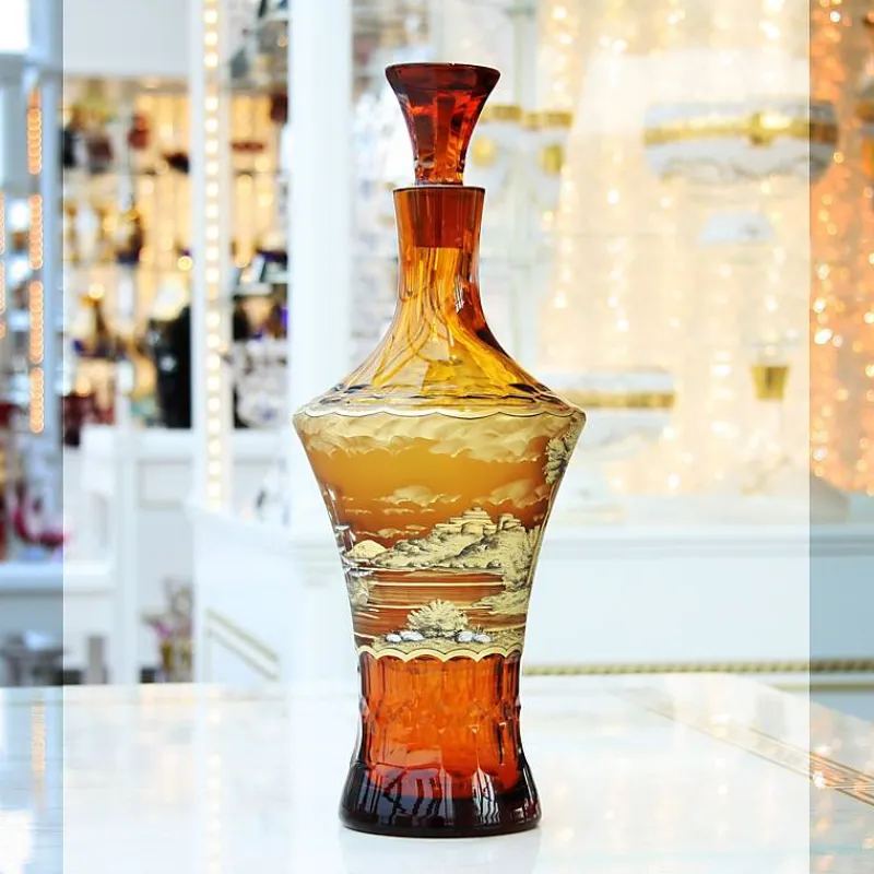 Karaffe & Dekanter^Art Glass Servierflasche mit Verschluss Art Queen, Gold, aus Glas