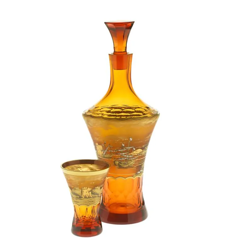 Karaffe & Dekanter^Art Glass Servierflasche mit Verschluss Art Queen, Gold, aus Glas