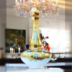 Karaffe & Dekanter^Art Glass Servierflasche mit Verschluss White Queen 37cm, Weiß/Gold, aus Glas