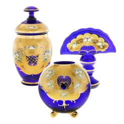 Besteck & Zubehör^Art Glass Serviettenhalter Blue Queen 21 cm, Blau/Gold, aus Glas