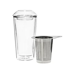 Tassen|Gläser Doppelwandig^Fan Unikate Teeglas mit Sieb und Deckel Thermo 340ml