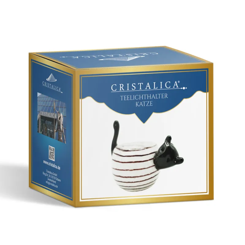 Halloween|Ostern^Cristalica Teelichthalter Katze Glas Höhe ca. 13cm Handarbeit
