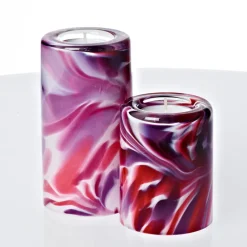 Kerzenhalter^Art Glass Teelichthalter Kerzenständer Tischleuchter Glas 2er-Set 9cm/13cm Handmade bunt