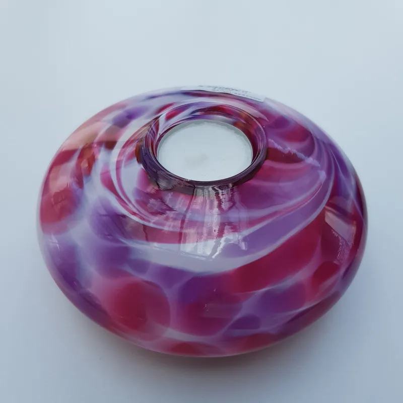 Kerzenhalter^Art Glass Teelichthalter Kerzenständer Glas Ufo rund 14cm Handmade
