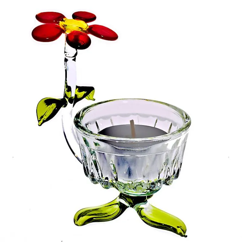 Valentienstag|Frauen^Art Glass Teelichthalter mit Blume Blumen 7,5cm Glas Kerzenhalter Dekoration Geschenk