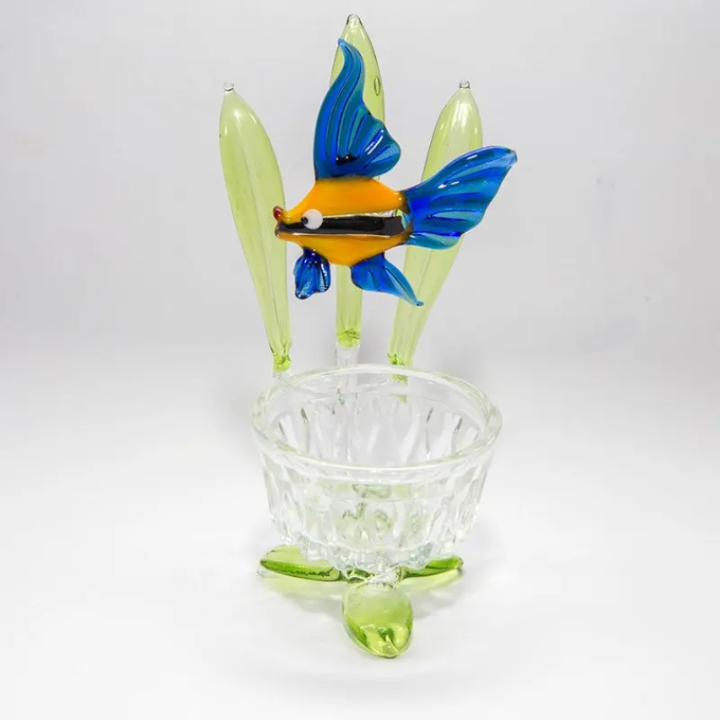Blumen|Frauen^Art Glass Teelichthalter mit Fisch Blumen 7,5cm Glas Kerzenhalter Dekoration Geschenk