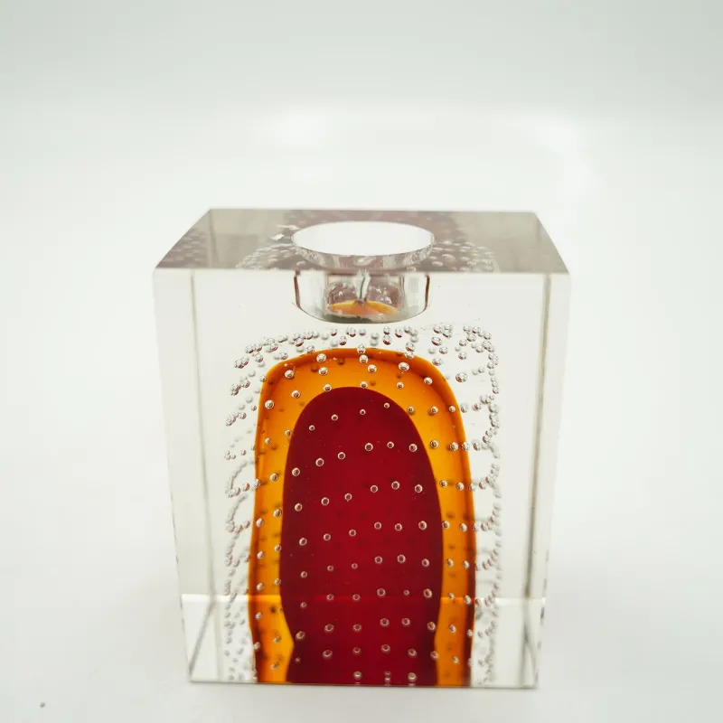 Valentienstag|Halloween^Cristalica Teelichthalter Murano-Stil Höhe ca. 12cm Amber/Rot Handarbeit