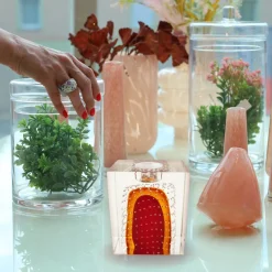 Valentienstag|Halloween^Cristalica Teelichthalter Murano-Stil Höhe ca. 12cm Amber/Rot Handarbeit