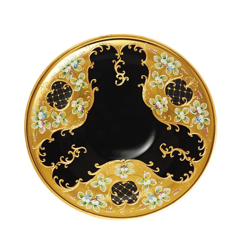 Glasteller^Art Glass Teller Black Queen 32 cm, Gold/Braun, aus Glas