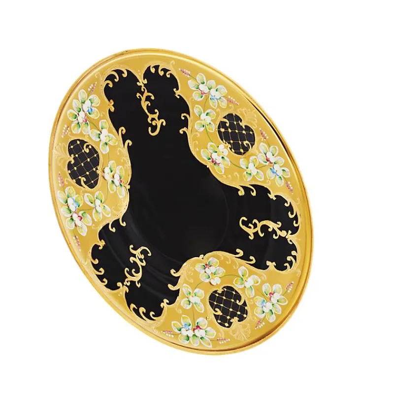 Glasteller^Art Glass Teller Black Queen 32 cm, Gold/Braun, aus Glas