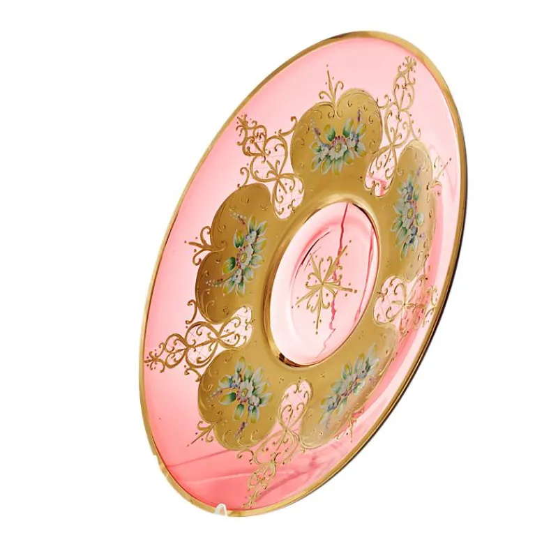 Glasteller^Art Glass Teller Red Queen 35 cm, Rot/Gold, aus Glas