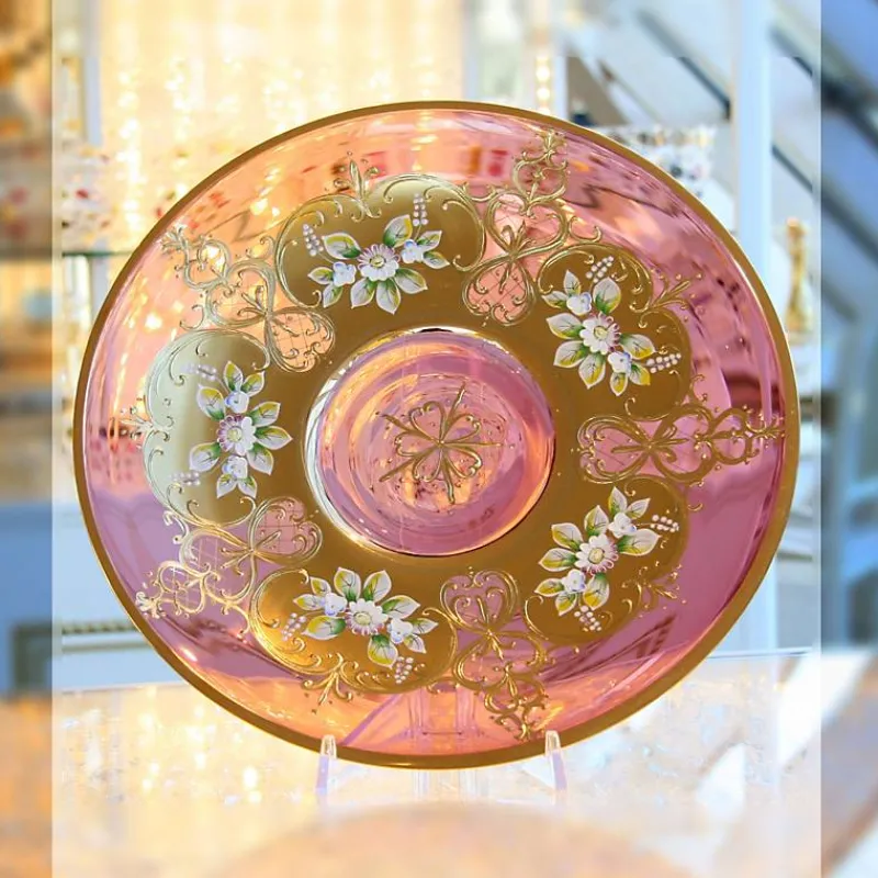 Glasteller^Art Glass Teller Red Queen 35 cm, Rot/Gold, aus Glas