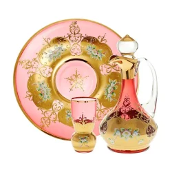 Glasteller^Art Glass Teller Red Queen 35 cm, Rot/Gold, aus Glas