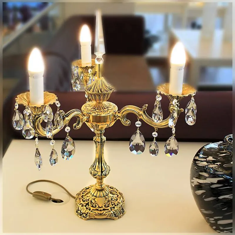 Leuchter & Lampen^Beleuchtung Tischleuchter Mandy Erleuchtung, Gold/Violett, aus Glas