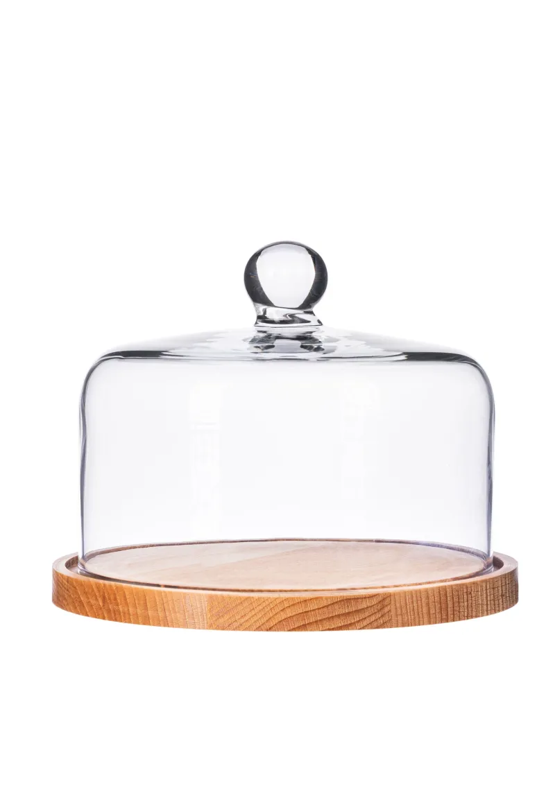 Teller & Platten|Kuchen & Torten^Cristalica Kingdom Tortenplatte Holz mit Glasdeckel Durchmesser ca. 20cm Kuchenplatte mit Deckel