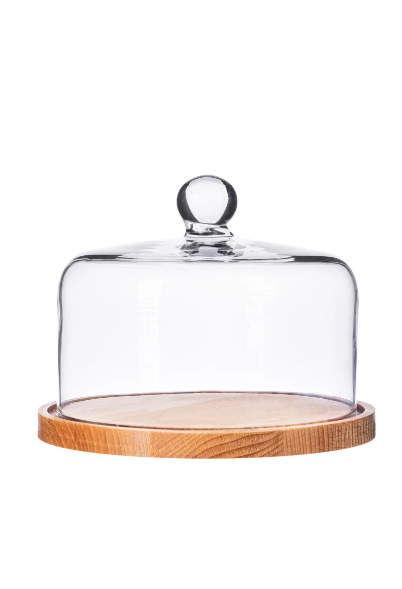 Teller & Platten|Kuchen & Torten^Cristalica Kingdom Tortenplatte Holz mit Glasdeckel Durchmesser ca. 20cm Kuchenplatte mit Deckel