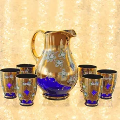 Saft- & Wassergläser^Art Glass Trinkbecher Blue Queen 250 ml, Blau/Gold, aus Glas
