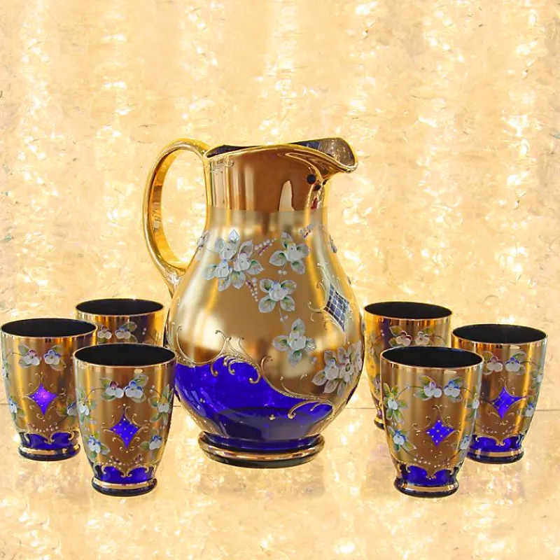 Saft- & Wassergläser^Art Glass Trinkbecher Blue Queen 250 ml, Blau/Gold, aus Glas