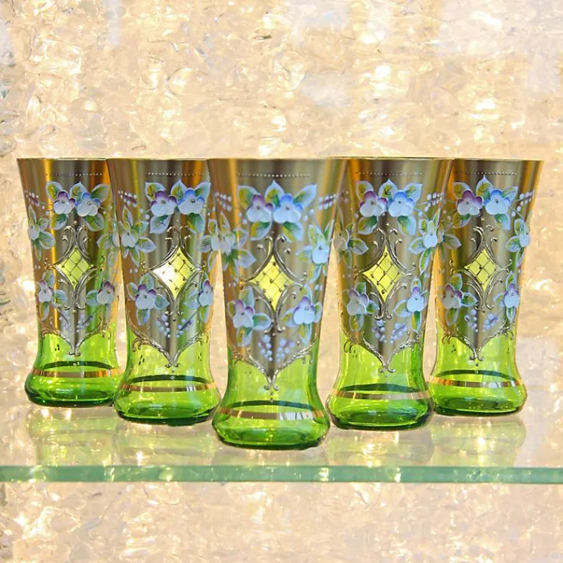 Saft- & Wassergläser^Art Glass Trinkbecher Green Queen 250 ml, Grün/Gold, aus Glas
