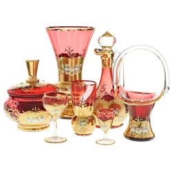 Saft- & Wassergläser^Art Glass Trinkbecher Red Queen 250 ml, Rot/Gold, aus Glas