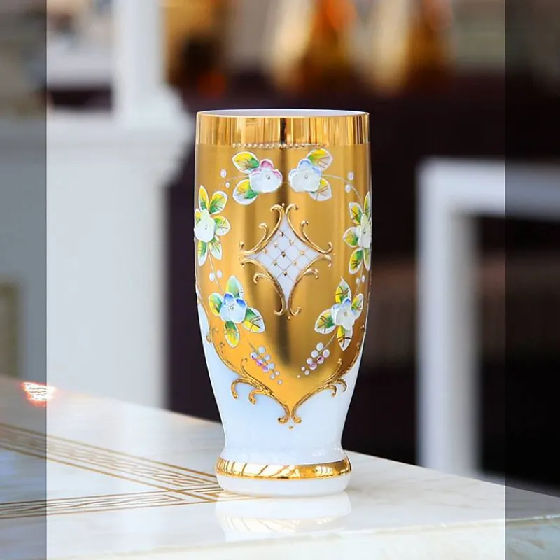 Saft- & Wassergläser^Art Glass Trinkbecher White Queen 250 ml, Weiß/Gold, aus Glas