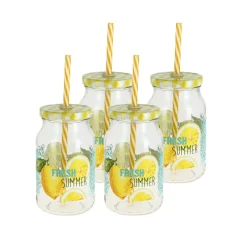 Gläserset^Cristalica Trinkglas m. Strohhalm Fresh Summer 4er Set 450 ml