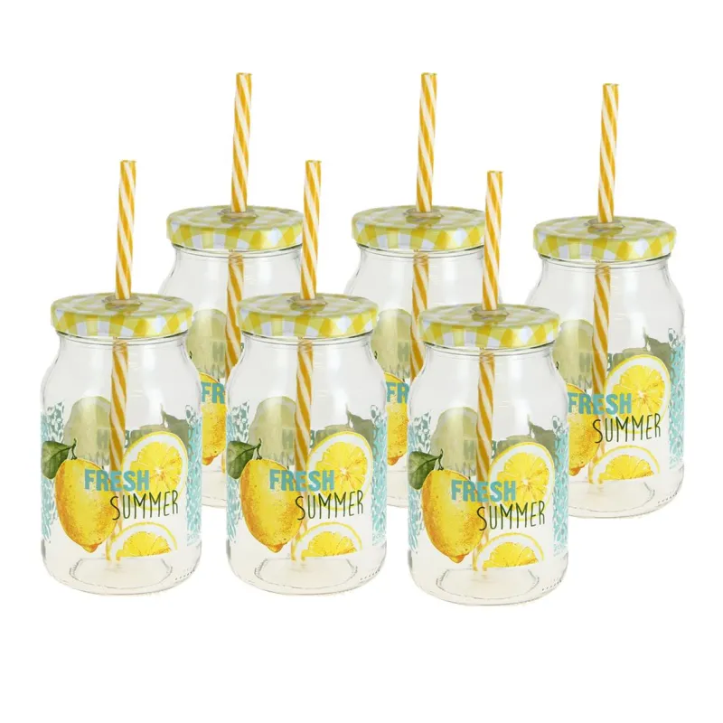 Gläserset^Cristalica Trinkglas m. Strohhalm Fresh Summer 6er Set 450 ml