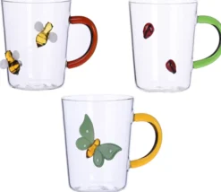 Valentienstag|Kinder^Cristalica Trinkglas Saftglas Becherglas Wasserglas mit Henkel & Tiere Rot/Gelb/Grün/Transparent