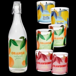 Flaschen|Saft- & Wassergläser^Glasware Trinkgläser Set 7 teilig, 6 Gläser + 1 Flasche mit Deckel + Geschenkverpackung