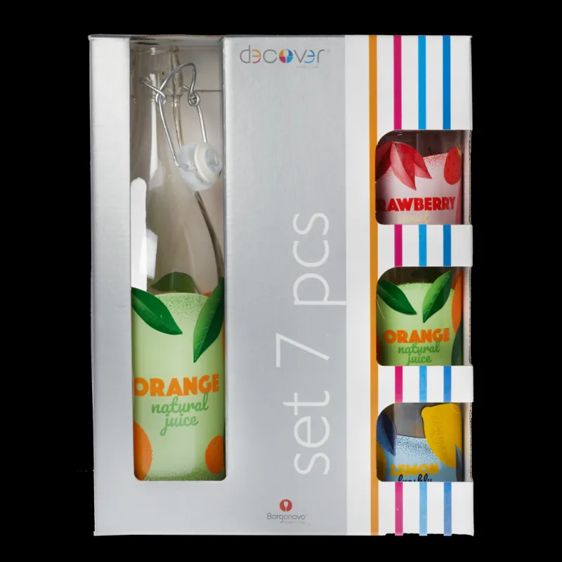 Flaschen|Saft- & Wassergläser^Glasware Trinkgläser Set 7 teilig, 6 Gläser + 1 Flasche mit Deckel + Geschenkverpackung