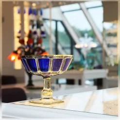 Sektgläser|Farbige Gläser^Art Glass Trinkschale Blue Queen 14,5 cm, Blau/Gold, aus Glas