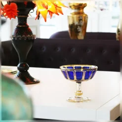 Sektgläser|Farbige Gläser^Art Glass Trinkschale Blue Queen 14,5 cm, Blau/Gold, aus Glas