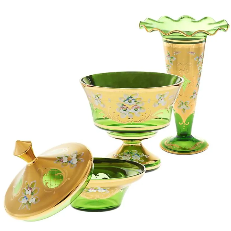 Vasen^Art Glass Vase Green Queen 29 cm, Grün/Gold, aus Glas