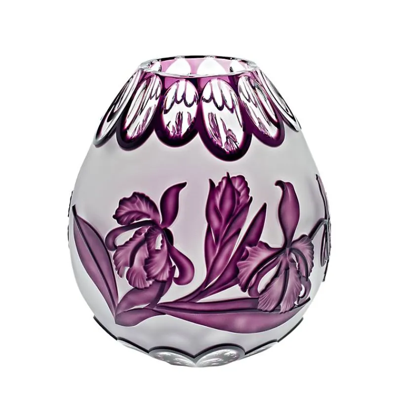 Vasen^Art Glass Vase handgeschliffen mit Rose "King" (21cm)