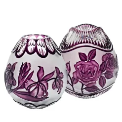 Vasen^Art Glass Vase handgeschliffen mit Rose