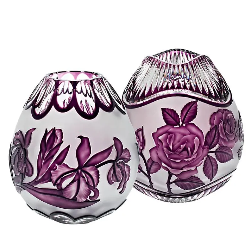 Vasen^Art Glass Vase handgeschliffen mit Rose "King" (21cm)