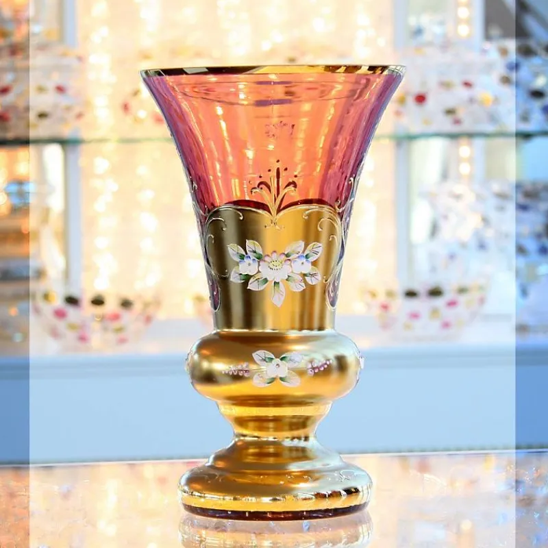 Vasen^Art Glass Vase Red Queen 26 cm, Rot/Gold, aus Glas