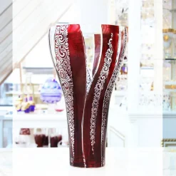 Vasen^Art Glass Vase Red Queen 35 cm, Rot/Weiß, aus Glas