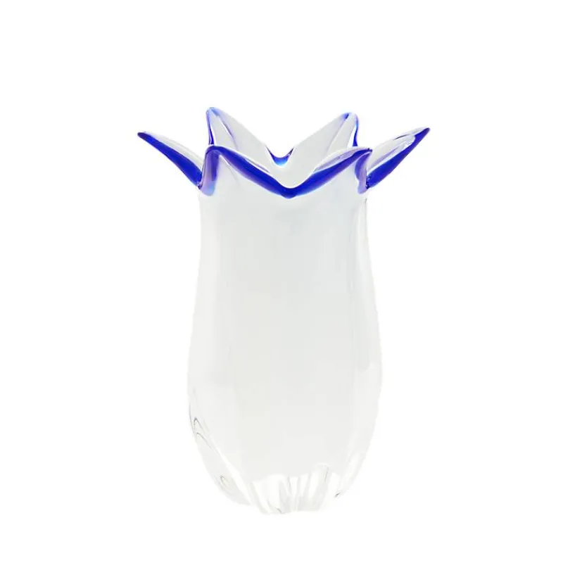 Vasen^Art Glass Vase White Queen 23 cm, Weiß/Blau, aus Glas