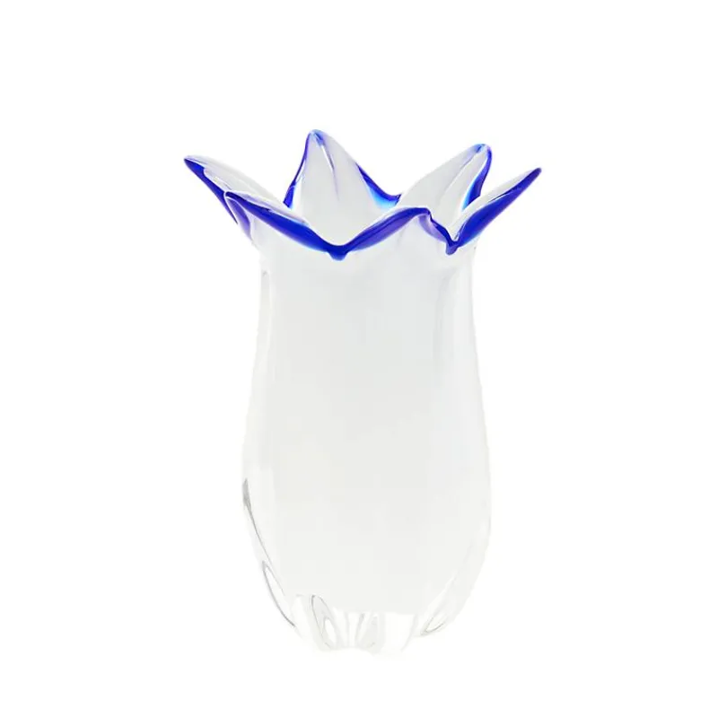 Vasen^Art Glass Vase White Queen 23 cm, Weiß/Blau, aus Glas