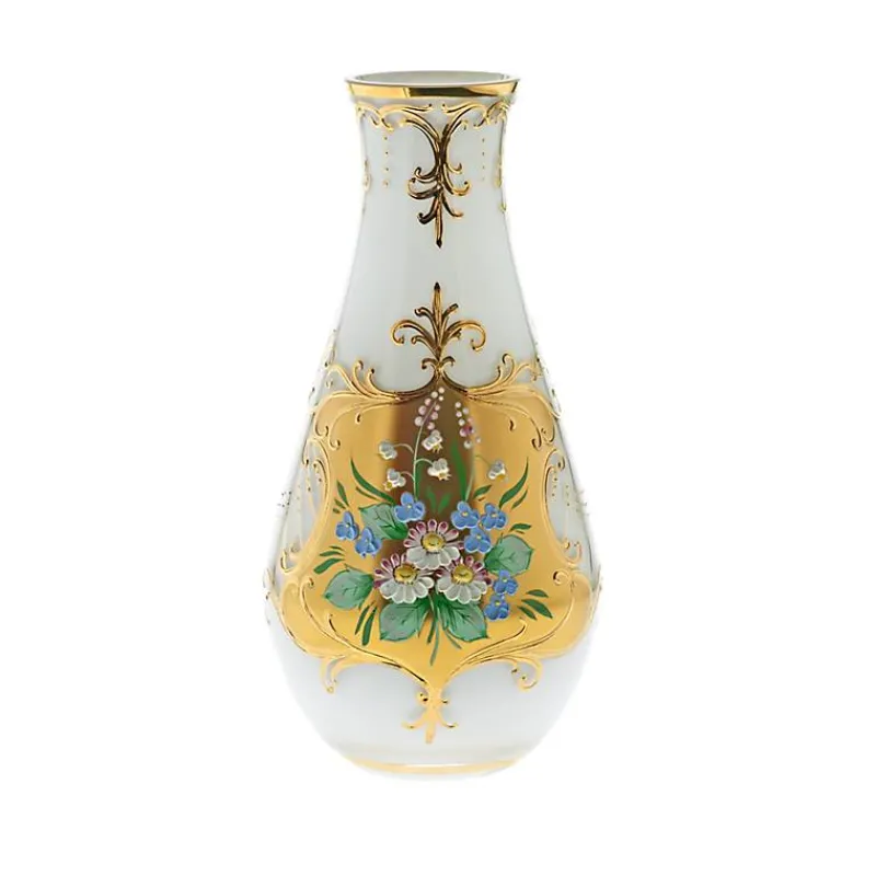 Vasen^Art Glass Vase White Queen 25 cm, Weiß/Gold, aus Glas