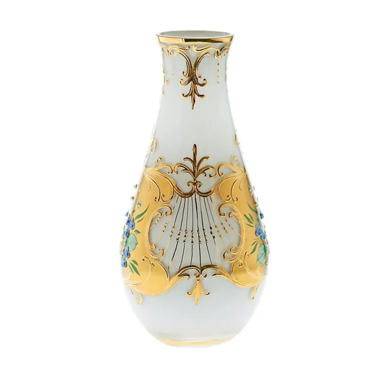 Vasen^Art Glass Vase White Queen 25 cm, Weiß/Gold, aus Glas